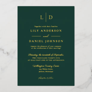 Emerald Green Elegant Modern Monogram Wedding Gold