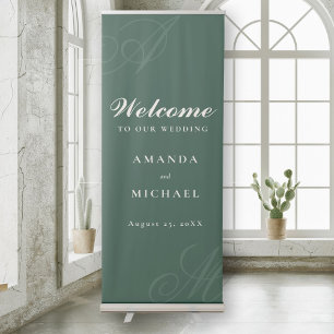 Emerald Green Elegant Monogram Wedding Retractable Banner