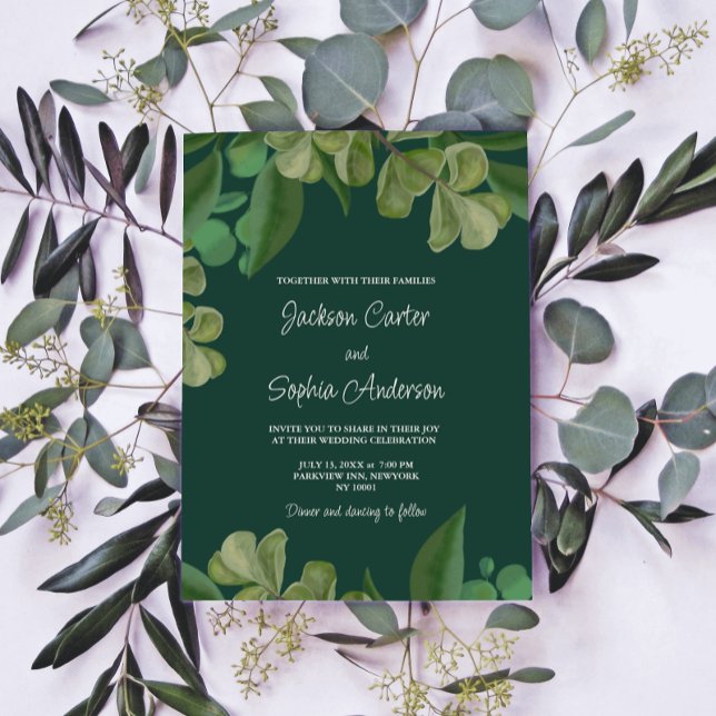 Emerald green Elegant rustic greenery leaves lush Invitation (Creator Uploaded)