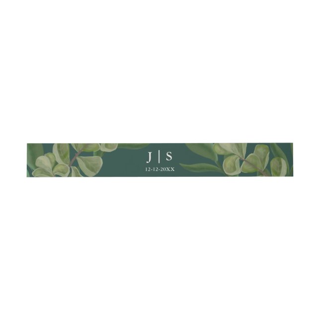 Emerald green Elegant rustic greenery leaves lush Invitation Belly Band (Flat)