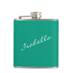 Emerald Green Elegant Script Name Wedding Party  Hip Flask