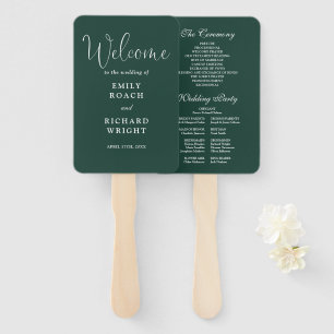 Emerald Green Elegant Script Wedding Program Hand Fan