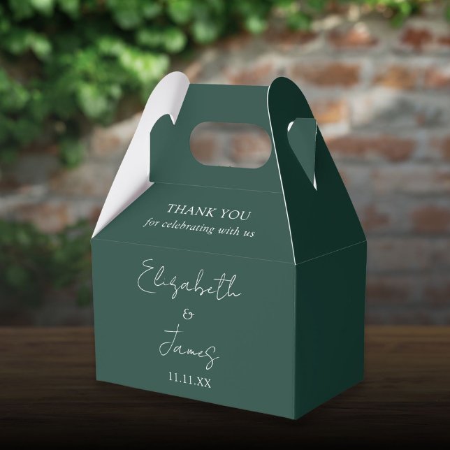 Emerald Green Elegant Script Wedding Thank You Favour Box (Emerald Green Elegant Script Wedding Thank You Favor Boxes)