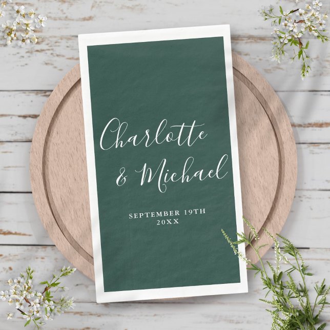Emerald Green Elegant Signature Script Wedding Napkin (Emerald Green Elegant Signature Script Wedding Paper Guest Towels)