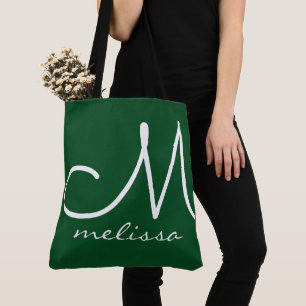 Emerald Green Elegant Tote Bag With Her Name
