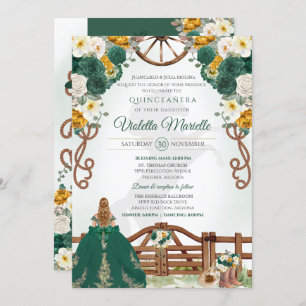 Emerald Green Elegant Western Charro Quinceanera Invitation