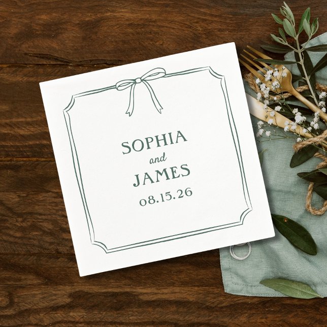 Emerald Green Elegant Whimsical Simple Bow Wedding Napkin (Creator Uploaded)
