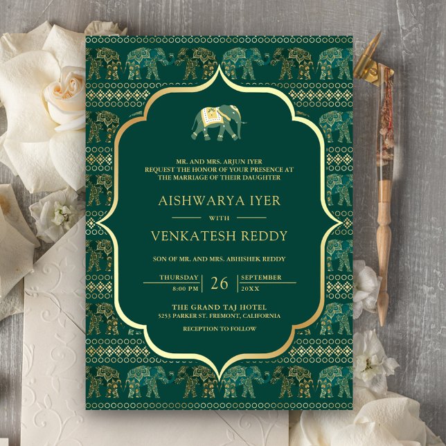 Emerald Green Elephant All in One Indian Wedding Invitation (Creator Uploaded)