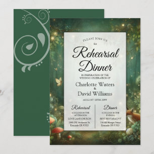 Emerald Green Enchanted Forest Rehearsal Dinner Invitation