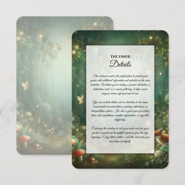 Emerald Green Enchanted Forest Wedding Enclosure Card (Front/Back)