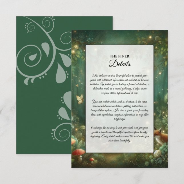 Emerald Green Enchanted Forest Wedding Enclosure Card (Front/Back)