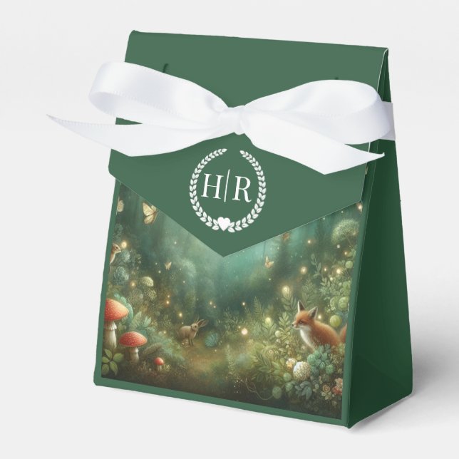 Emerald Green Enchanted Forest Wedding Favour Box (Front Side)