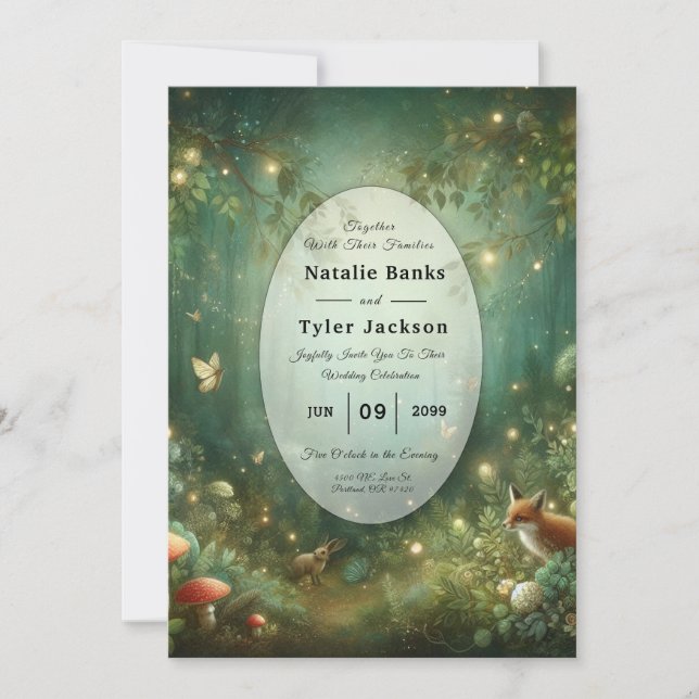 Emerald Green Enchanted Forest Wedding Invitation (Front)