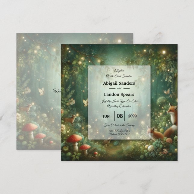 Emerald Green Enchanted Forest Wedding Invitation (Front/Back)