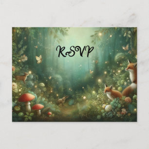 Emerald Green Enchanted Forest Wedding Invitation Postcard