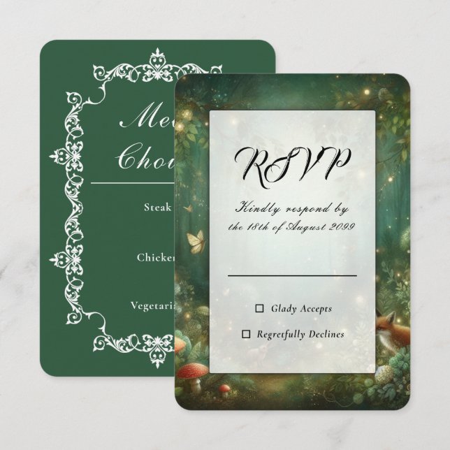 Emerald Green Enchanted Forest Wedding RSVP Card (Front/Back)
