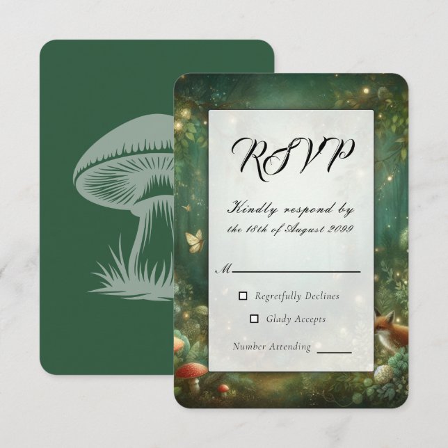 Emerald Green Enchanted Forest Wedding RSVP Card (Front/Back)