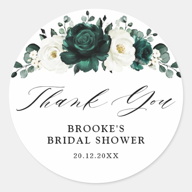 Emerald Green Eucalyptus Bridal Shower Thank you Classic Round Sticker (Front)