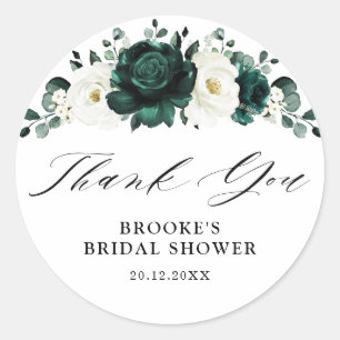 Emerald Green Eucalyptus Bridal Shower Thank you Classic Round Sticker