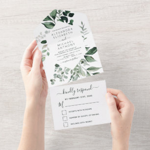 Emerald Green Eucalyptus Greenery Wedding All In One Invitation