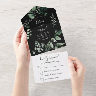 Emerald Green Eucalyptus Greenery Wedding  All In One Invitation