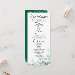 Emerald Green Eucalyptus Wedding Program Invitation