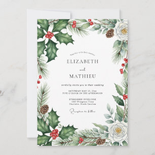 Emerald Green Evergreen Winter Wedding Invitation
