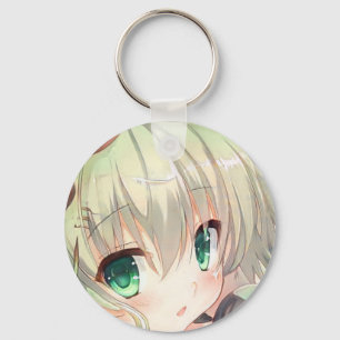 Emerald green eyes yellow green hair anime girl  key ring