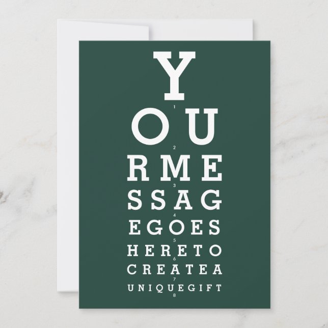 Emerald Green Eyesight Chart Custom Message Invitation (Front)