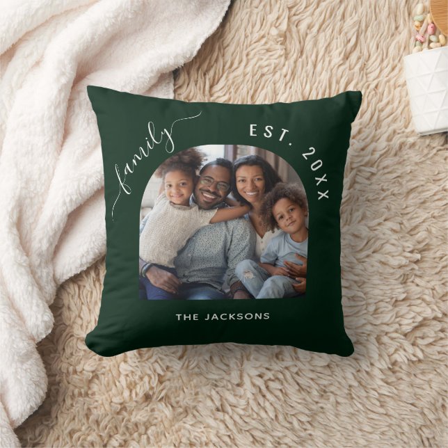 Emerald green family photo name year cushion (Blanket)