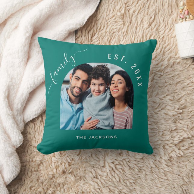 Emerald green family photo name year cushion (Blanket)