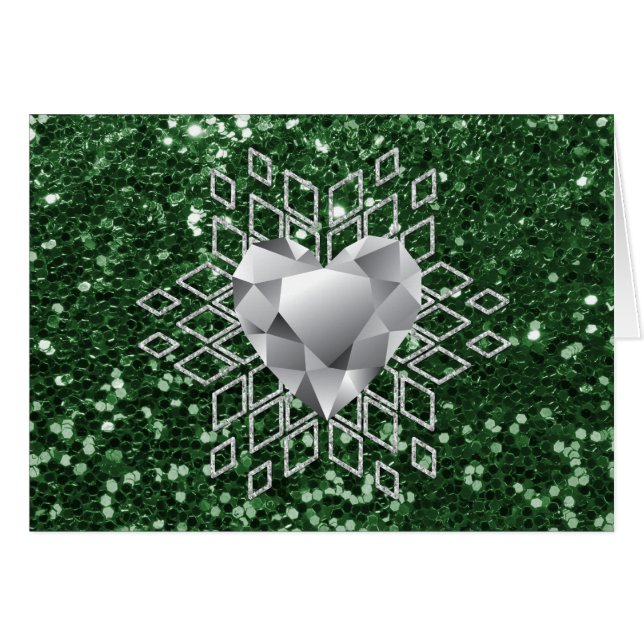 Emerald Green Faux Glitter Diamond Heart Snowflake (Front Horizontal)