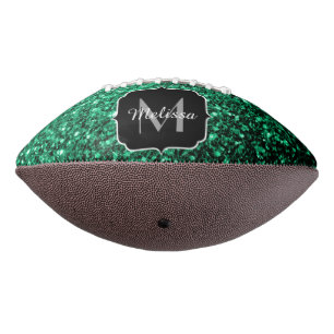 Emerald green faux glitter sparkle Monogram name American Football