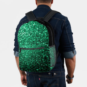 Emerald green faux glitter sparkles and black printed backpack