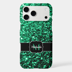 Emerald Green faux glitter sparkles bling Monogram