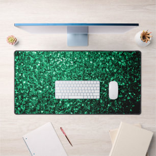 Emerald green faux glitter sparkles desk mat