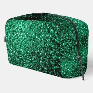 Emerald green faux glitter sparkles dopp kit