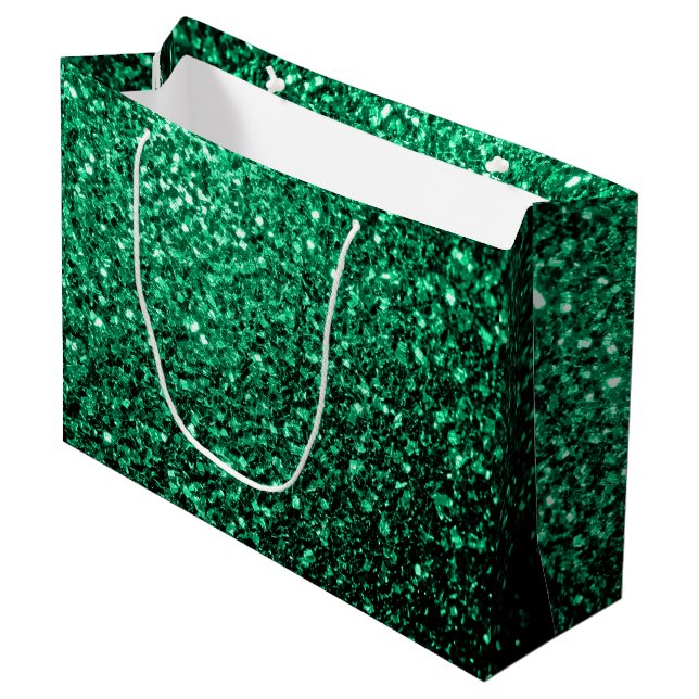 Emerald Green faux glitter sparkles Large Gift Bag (Front Angled)