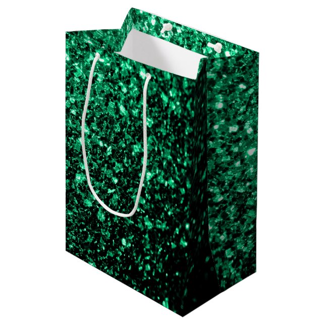 Emerald Green faux glitter sparkles Medium Gift Bag (Front Angled)