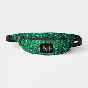 Emerald green faux glitter sparkles Monogram Bum Bags