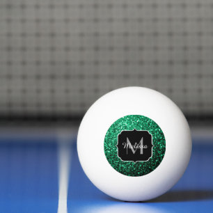 Emerald Green faux glitter sparkles Monogram Ping Pong Ball