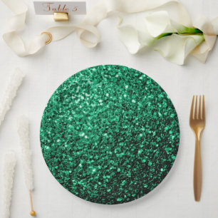 Emerald Green faux glitter sparkles Paper Plate
