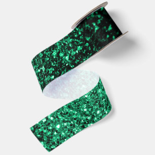 Emerald Green faux glitter sparkles Satin Ribbon