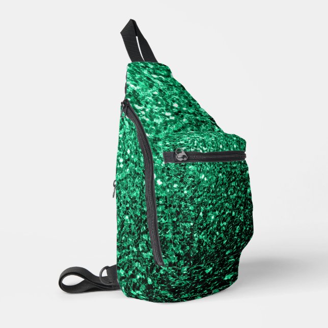 Emerald green faux glitter sparkles sling bag (Left Corner)