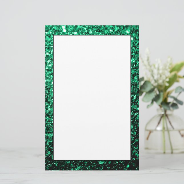 Emerald Green faux glitter sparkles Stationery (Standing Front)