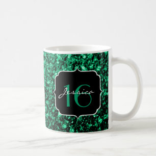 Emerald Green faux glitter sparkles Sweet 16 Coffee Mug