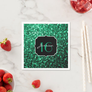 Emerald Green faux glitter sparkles Sweet 16 Napkin