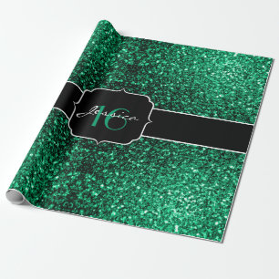 Emerald Green faux glitter sparkles Sweet 16 Wrapping Paper