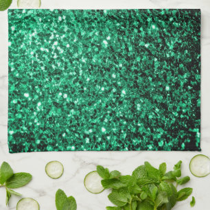 Emerald Green faux glitter sparkles Tea Towel