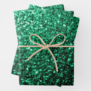 Emerald green faux glitter sparkles wrapping paper sheet